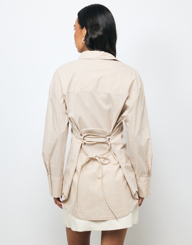 AERE - Fiora Cinched Waist Check Shirt