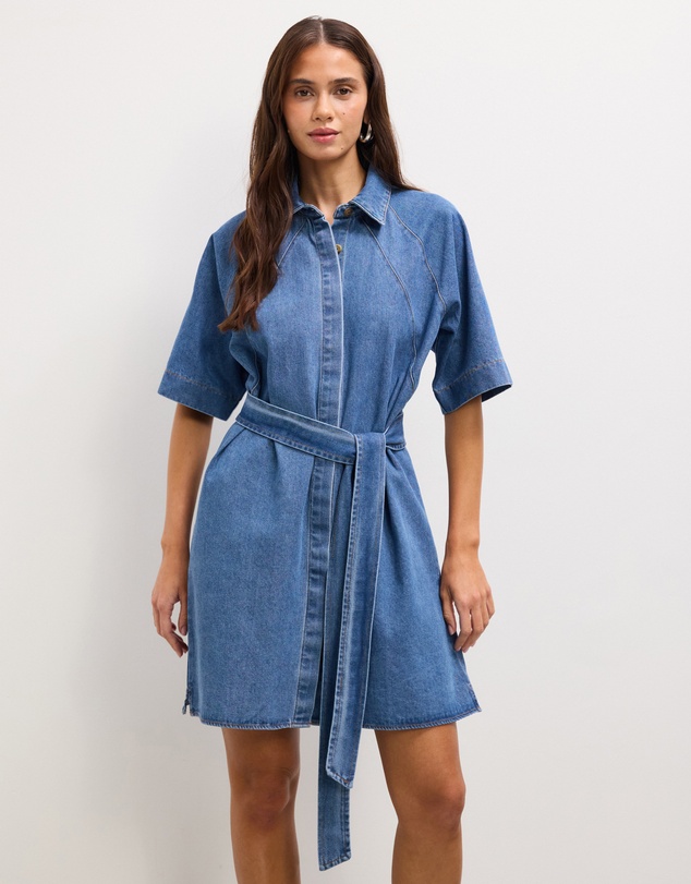 The Fated - Twila Chambray Mini Shirt Dress