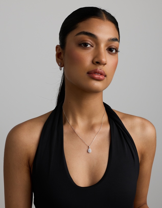 Michael Hill - Pear Cubic Zirconia Halo Pendant Necklace in Sterling Silver