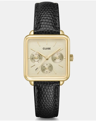 Cluse - La Tetragone Multifunction Gold/Black Lizard Leather