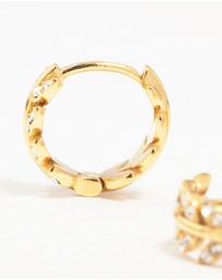 Lovisa - Gold Plated Surgical Steel Diamante Leaf Huggie Earrings