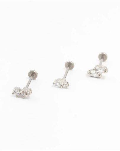 Lovisa - Surgical Steel Double Baguette Flat Backs 3-Pack