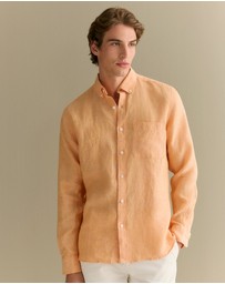 Trenery - Regular Fit Delave Linen End On End Shirt in Vivid Orange