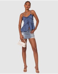 EDIKTED - Juniper Tie Front Ruffled Top