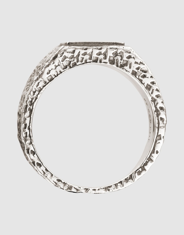 Kuzzoi - ICONIC EXCLUSIVE - Oxidized 925 Silver Ring with Hexagonal Black Enamel Inlay