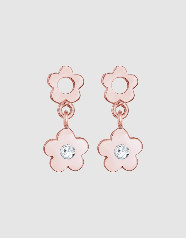Elli Jewelry - Crystal Rose Kids Stud Earrings in Rose Gold-Plated 925 Silver