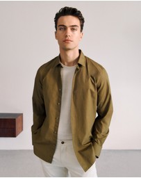 Trenery - Tailored Fit Cotton Poplin Shirt in Dark Khaki