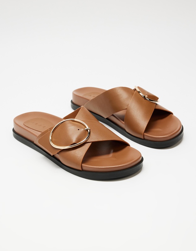 AERE - Leather Crossover Footbed Slides