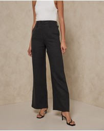 AERE - Linen Wide Leg Pants With Deep Waist Band