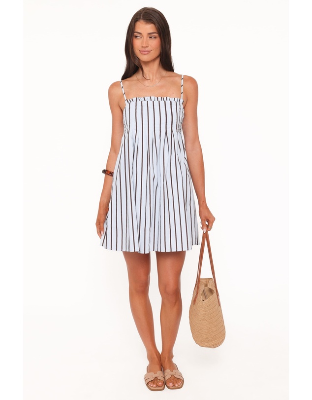 Petal & Pup - Cole Mini Dress - Blue/Brown Stripe