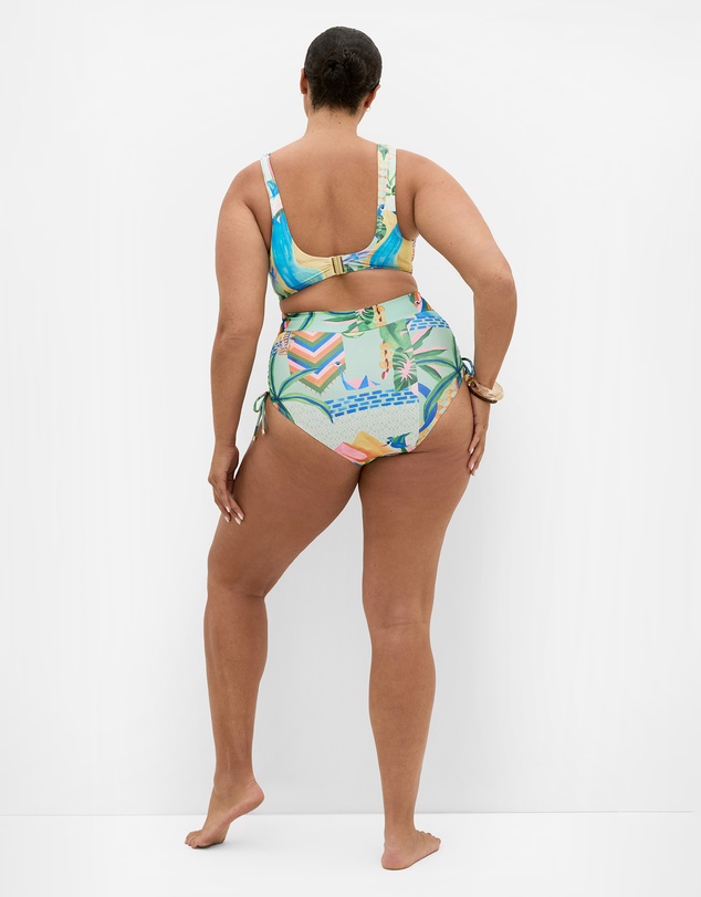 City Chic - Plus size Positano Print Hi Waist Bikini Brief - mint
