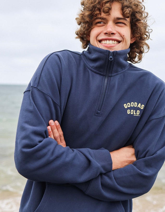 Skwosh - Good As Gold Half Zip Sweat in Navy