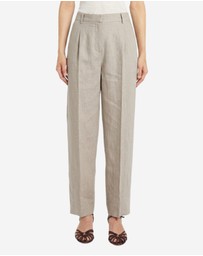 Marella - Linen Tapered Pleat-Front Pants