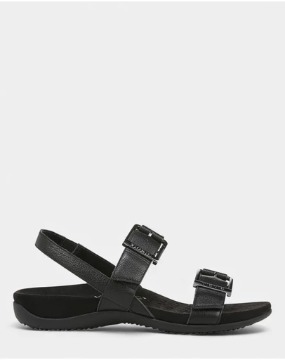 Vionic - Reese Back Strap Sandal - Black Tumbled Leather