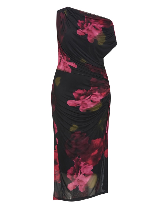 City Chic - Plus size Vivid Mesh Garden Print Maxi Dress - black
