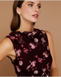 Six Stories - Floral Coursage Ruched Mini Dress with Drape