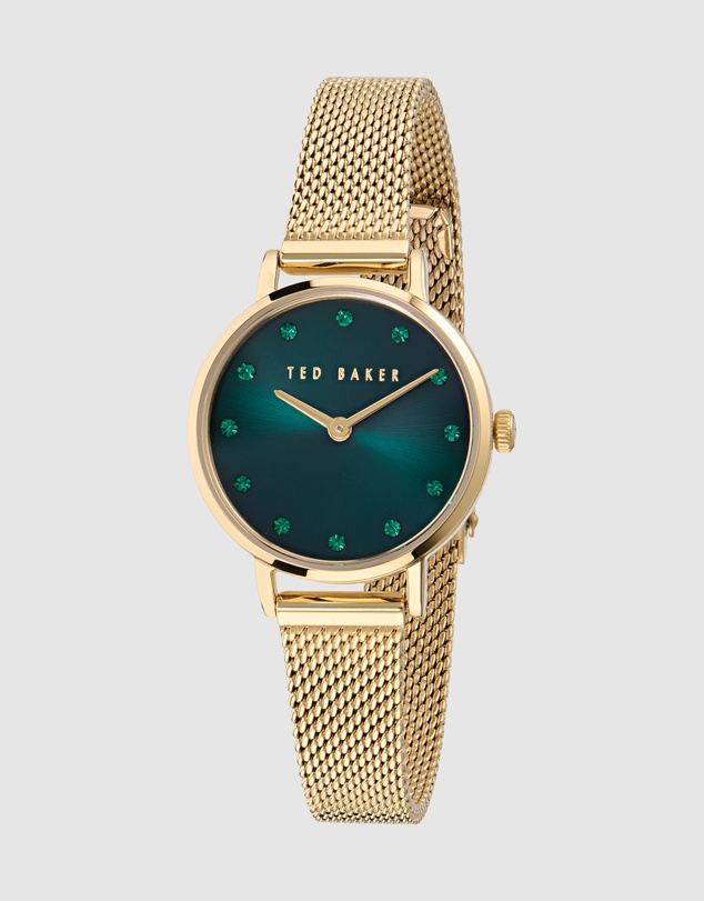 Ted Baker - Staciie 28mm Green Gold-Tone Mesh Bracelet Watch