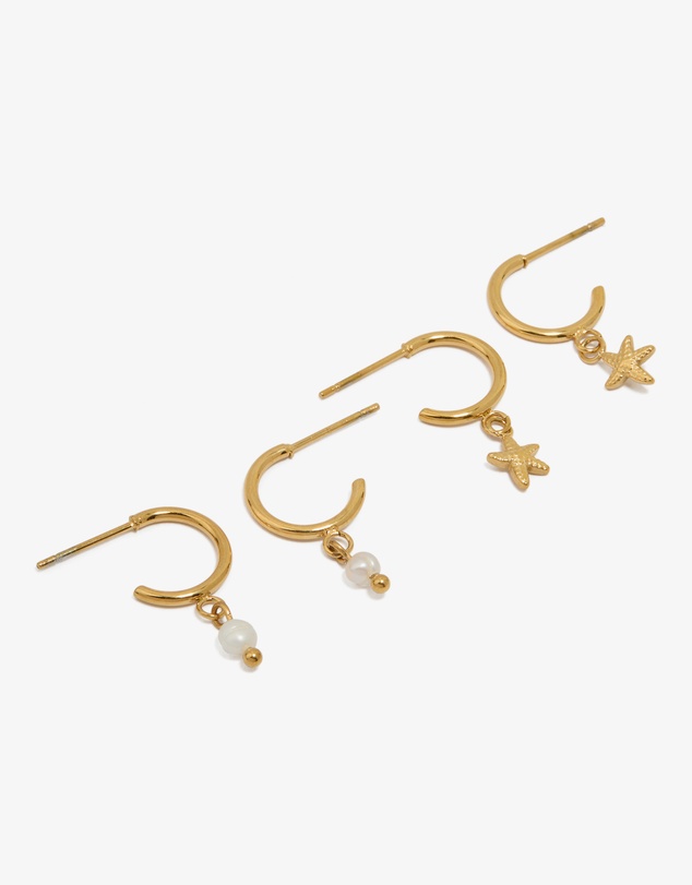 Lovisa - Waterproof Gold Plated Stainless Steel Pearl & Starfish Hoop Earrings 2-Pack