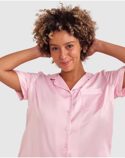 Bras N Things - Liquid Satin Short Sleeve Top - Light Pink
