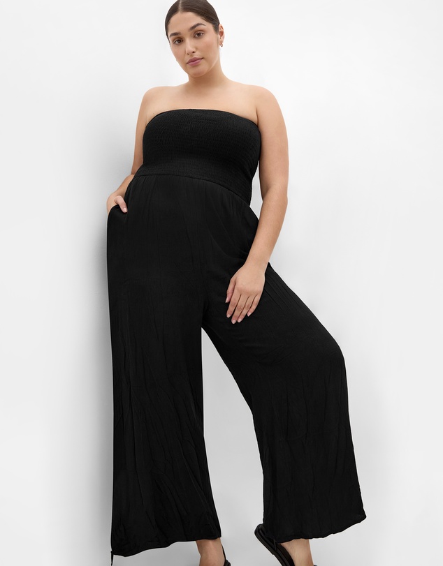 City Chic - Plus size Smocked Strapless Jumpsuit - black