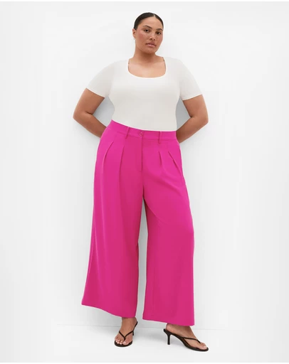 City Chic - Plus size Abbie Wide Leg Pant - framboise