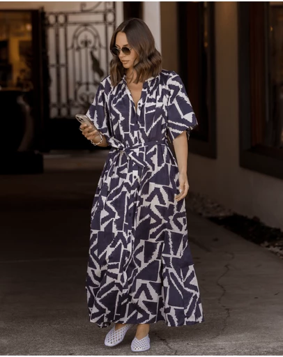 ALEXANDRA - Kitto Dress Navy Geo Print