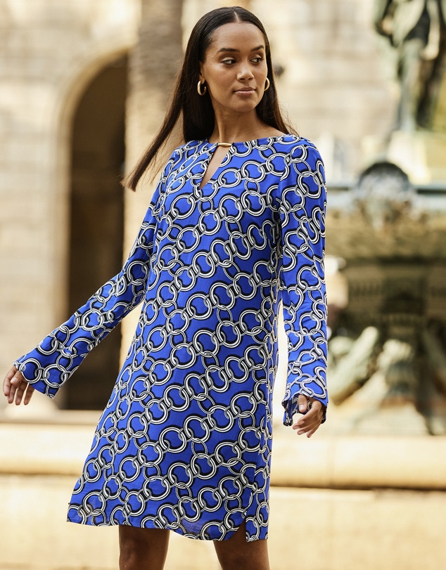 Sosandar - Chain Print Tab Detail Shift Dress
