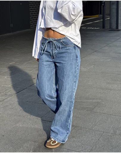 Dazie - Budapest Tie Front Low Rise Straight Leg Jeans