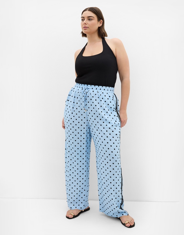 City Chic - Plus size Spot Print Side Tape Wide Leg Pant - baby blue