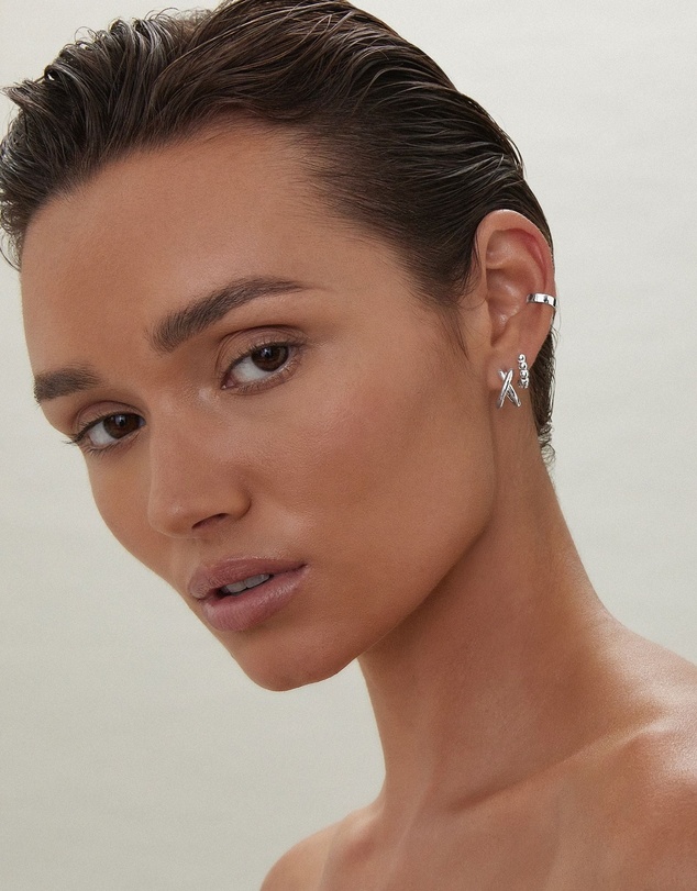 Najo - Moonkiss Silver Huggie Earrings