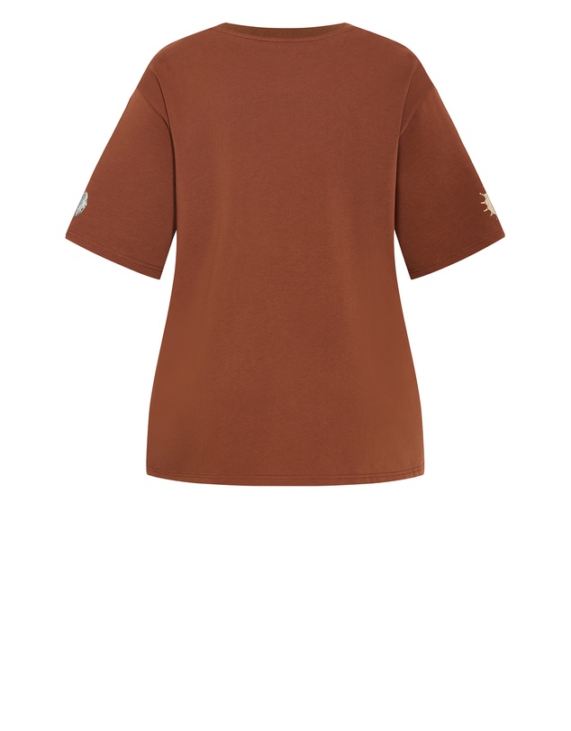City Chic - Plus size Indigo Cactus Oversized Cotton Tee - tobacco