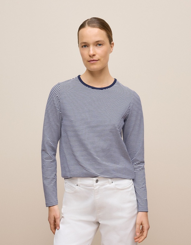 Trenery - Brushed Cotton Stripe Long Sleeve T-shirt in Night Sky