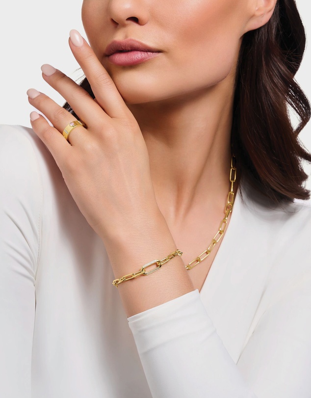 THOMAS SABO - Golden Link Bracelet with Anchor Element and Zirconia