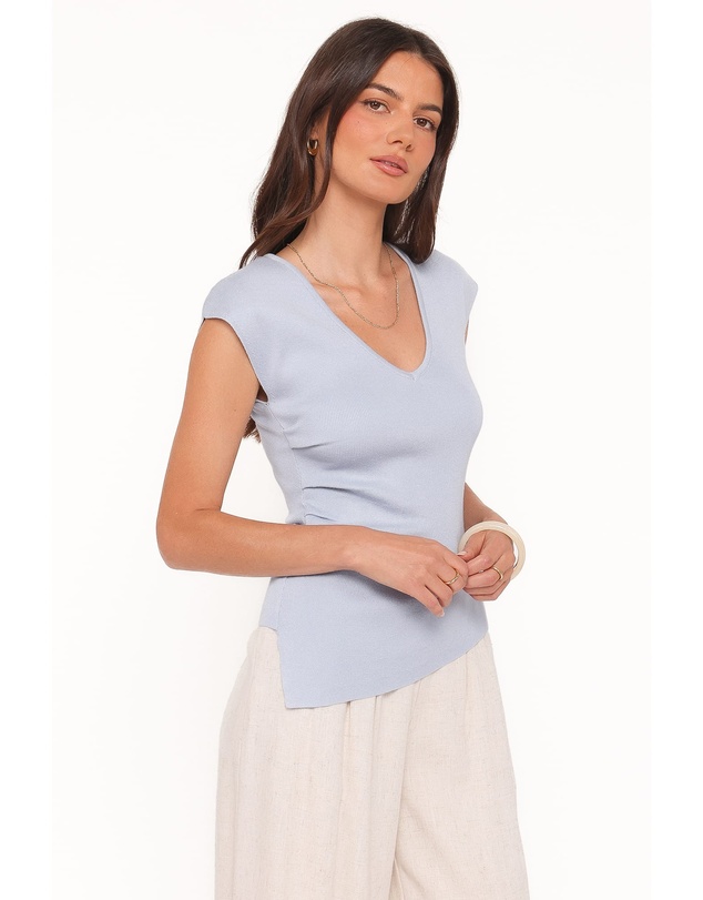 Petal & Pup - Tori Side Cinch Knitted Top - Light Blue