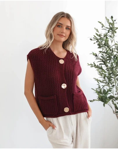 Esther & Co - Vasha Knit Top - Wine