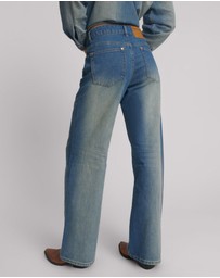 ONE TEASPOON - Jackson Mid Waist Wide Leg Denim Jeans - Blue Ranch