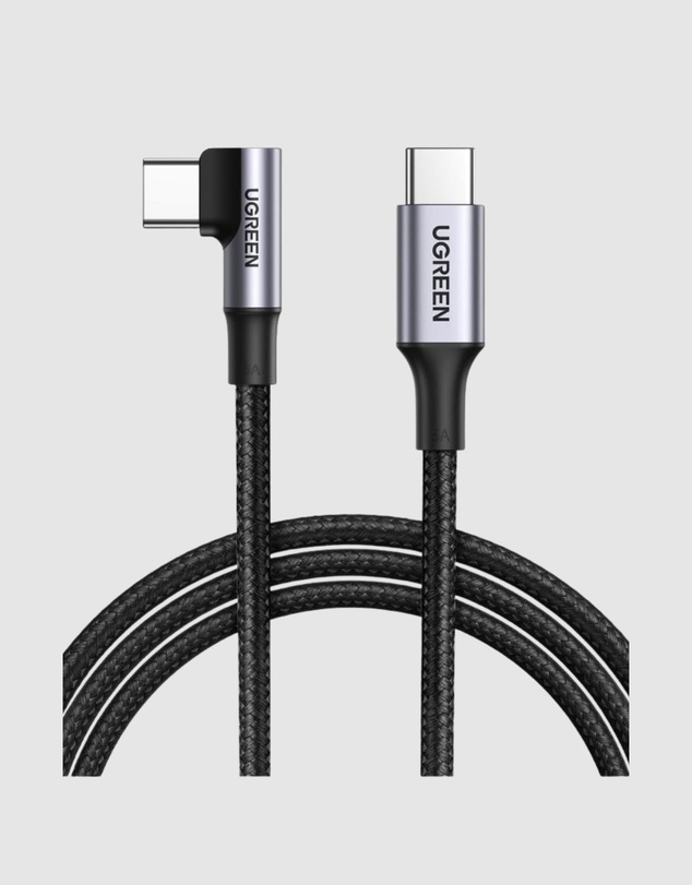 Ugreen - UGREEN 90 Degree Angle USB-C Male to USB-C Male 100W Braided Cable 1m