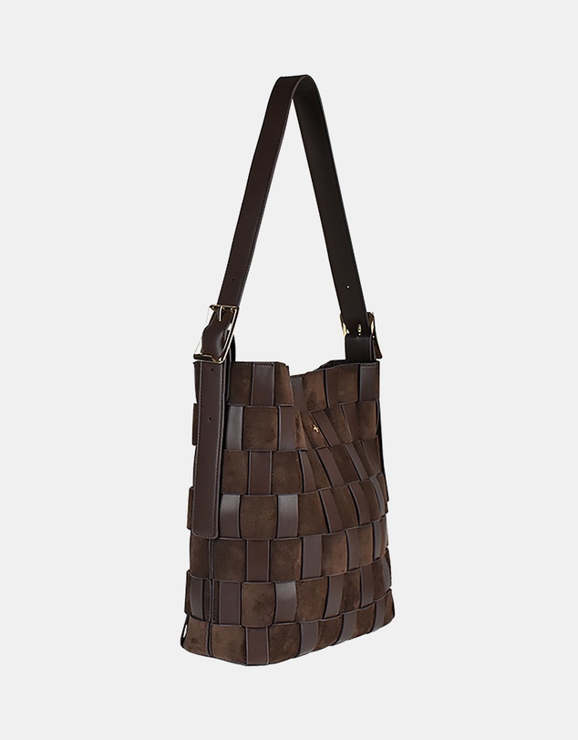 PETA AND JAIN - Roni Suede/PU Woven Bucket Bag