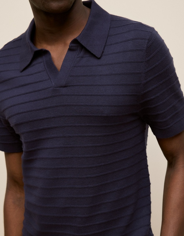Trenery - Cotton Silk Textured Polo in Navy