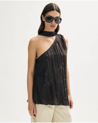 Minima Esenciales - Mila Embroidered Plisse Sheer Top