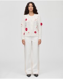 Stine Goya - Cotton Wool Yarn Crewneck Cable Cardigan