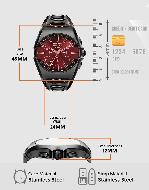 Diesel - D-Curve Gun-Metal Chronograph Watch
