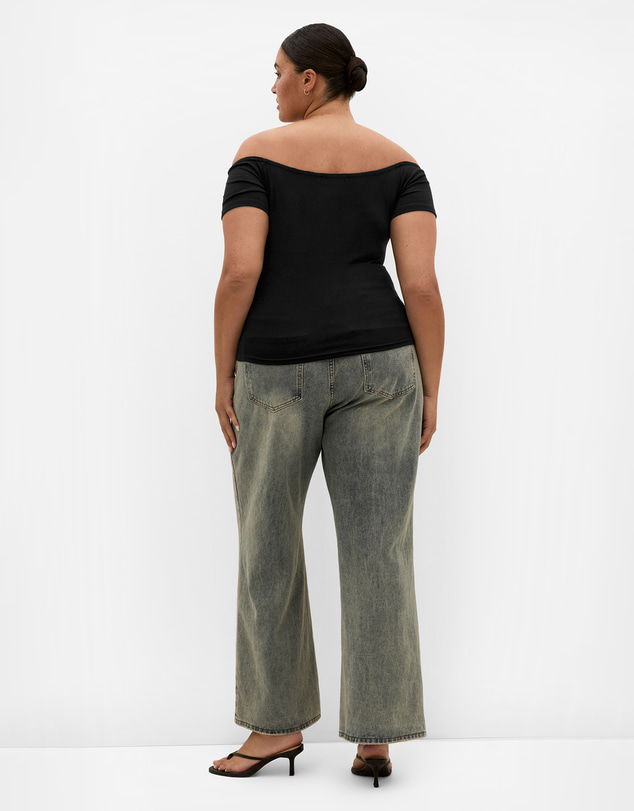 City Chic - Plus size Urban Status Off Shoulder Short Sleeve Top - black