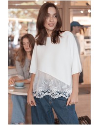 Petal & Pup - Chase Lace Hem Ribbed Top - Ivory