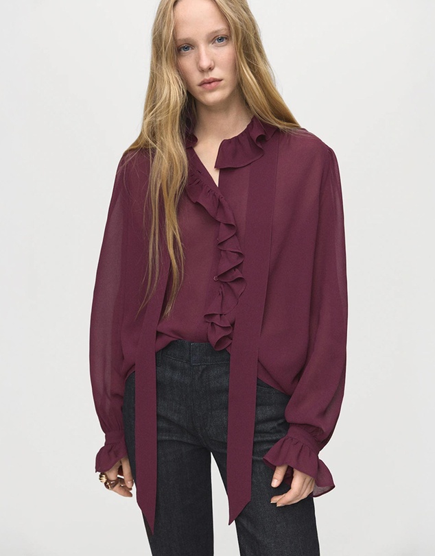 M.N.G - Ruffled Blouse With Scarf
