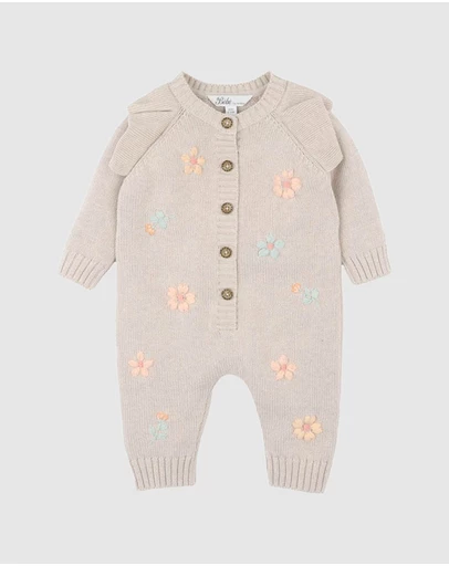 Bebe by Minihaha - Fern Hand Embroidered Organic Knit Romper - Babies
