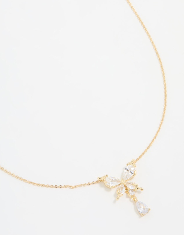 Lovisa - Gold Plated Cubic Zirconia Butterfly Teardrop Necklace