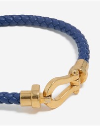 Lovisa - Waterproof Gold Plated Stainless Steel Blue PU Leather Braided Chunky Link Bracelet