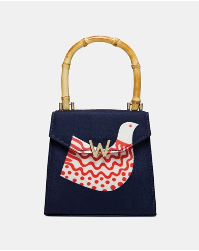 Wolf - Wolf Evie Collection Small Bag with Navy Bird Print