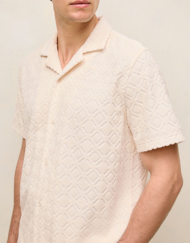 Trenery - Terry Geo Tile Camp Shirt in Parchment